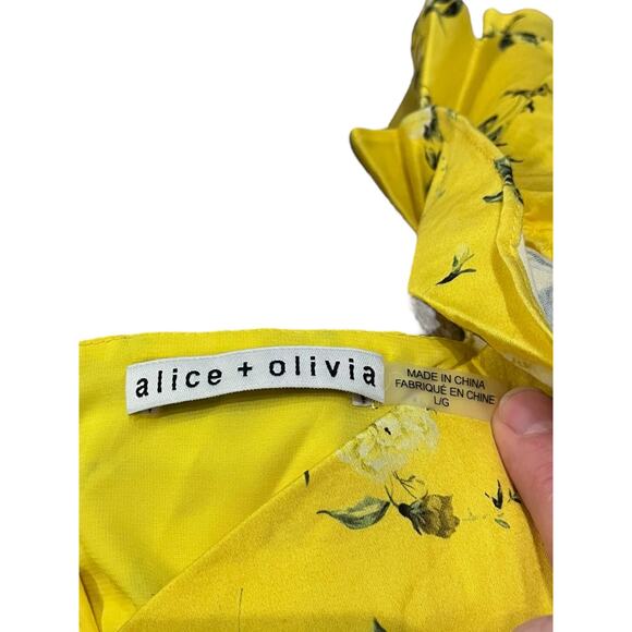 Alice + Olivia Shanae Floral Print Smocked Ruffle Crop Top | Womens L, Yellow - Picture 8 of 9